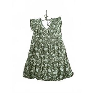 Devoted Garden Girl Green Floral Linen Tiered Summer Mini Dress Back Tie Size S